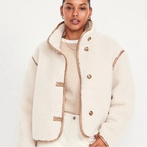 NWT OLD NAVY Oversized Sherpa Aviator Jacket COLOR TAUPE/CREAM
